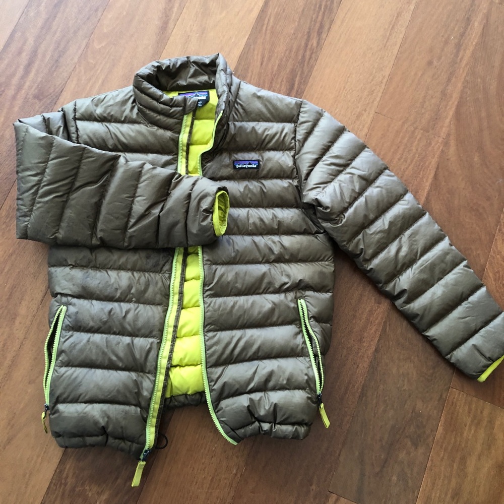 Patagonia Kids Puffer Jacket - Olive and Neon Yellow
